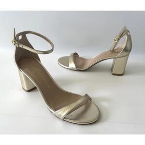 Stuart Weitzman Light Gold Nudistcurve Block Heel Sandals Shoes Size US 7.5